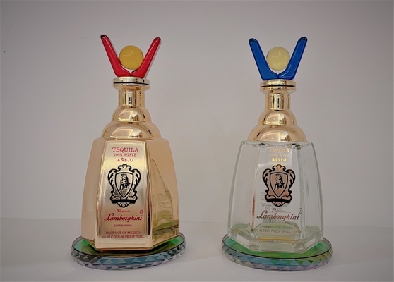 Buy Decorative Liquor Bottles/Golden Frosted 750ml Glass Bottle/ Crystal Stopper online manufacture